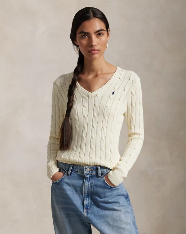 Ralph Lauren - Zopfmusterpullover mit V-Ausschnitt