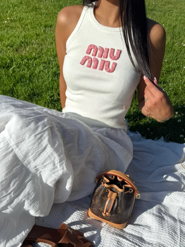 MIU MIU - Top aus geripptem Jersey mit Sticklogo